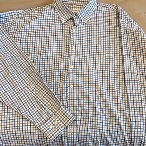 Peter Millar Blue and White Plaid Button Down Shirt